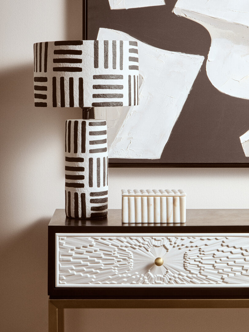 Oria Rectangular White Fluted Marble Box