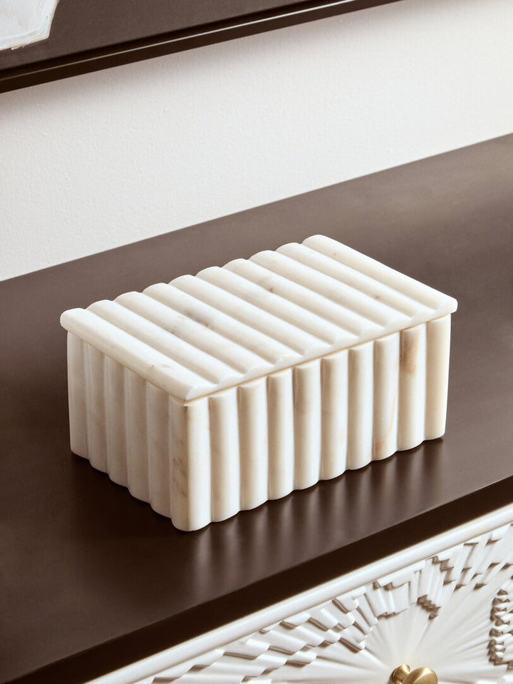 Oria Rectangular White Fluted Marble Box