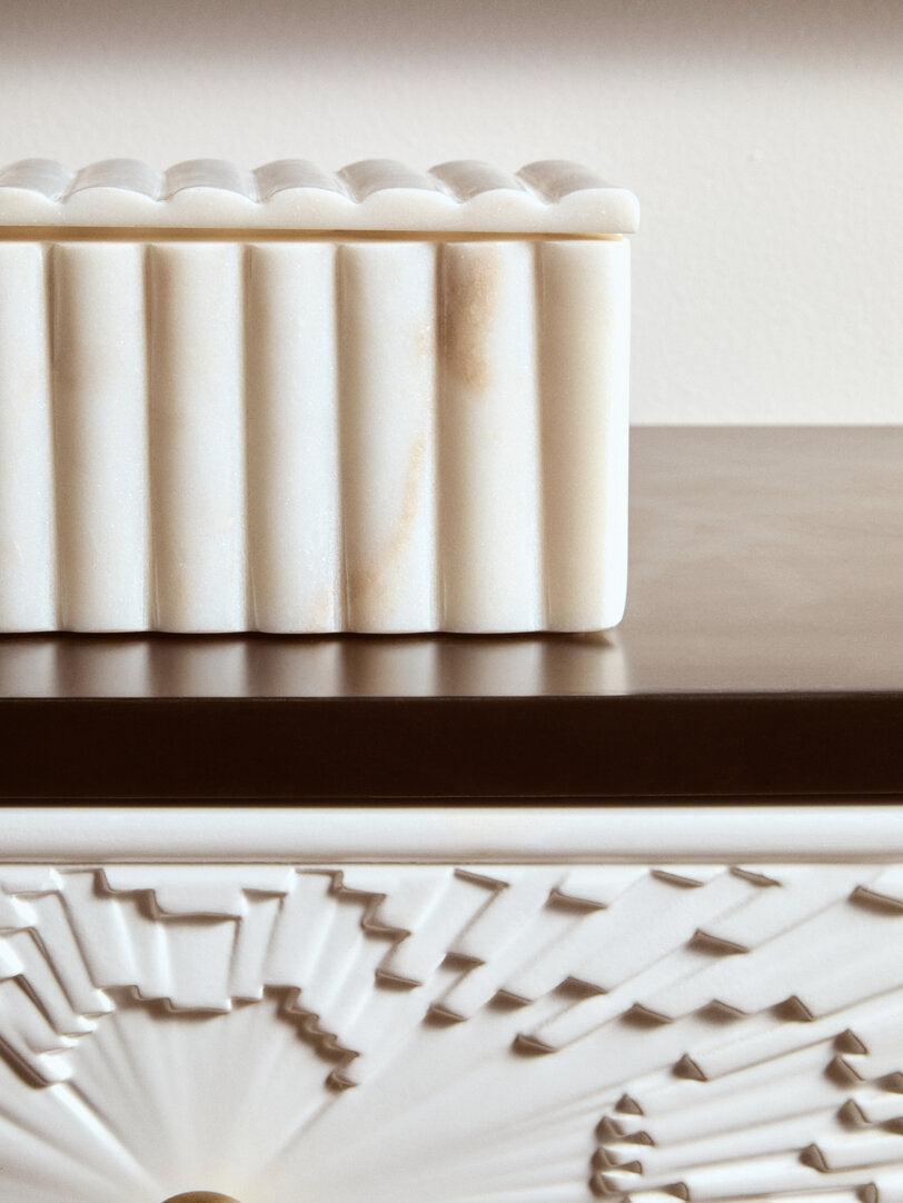 Oria Rectangular White Fluted Marble Box