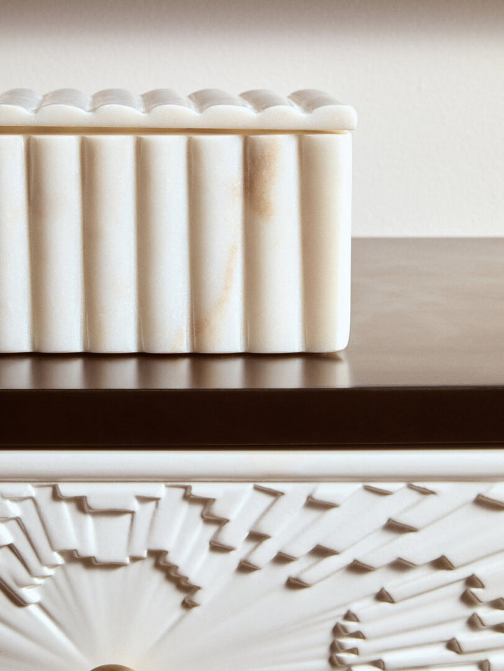 Oria Rectangular White Fluted Marble Box