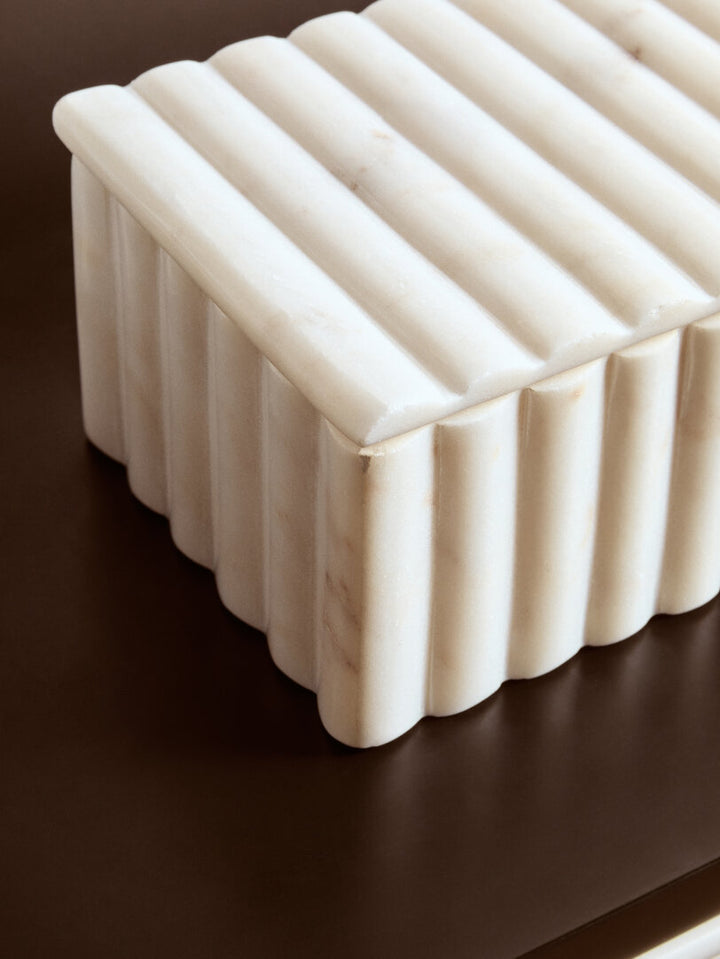 Oria Rectangular White Fluted Marble Box