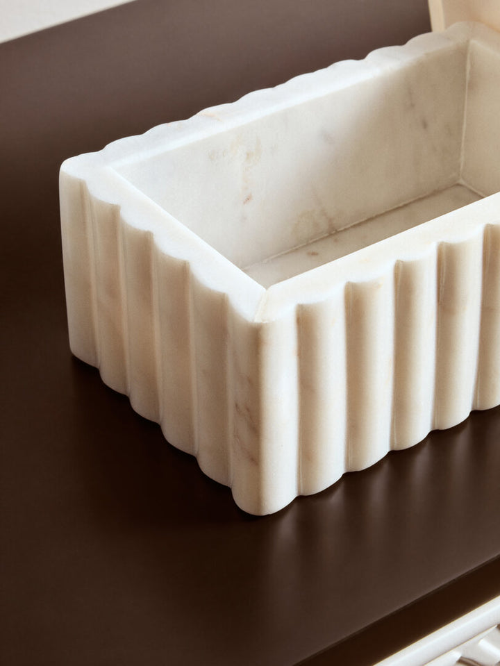 Oria Rectangular White Fluted Marble Box