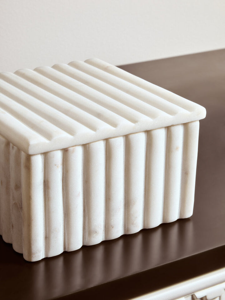Oria Square White Fluted Marble Box