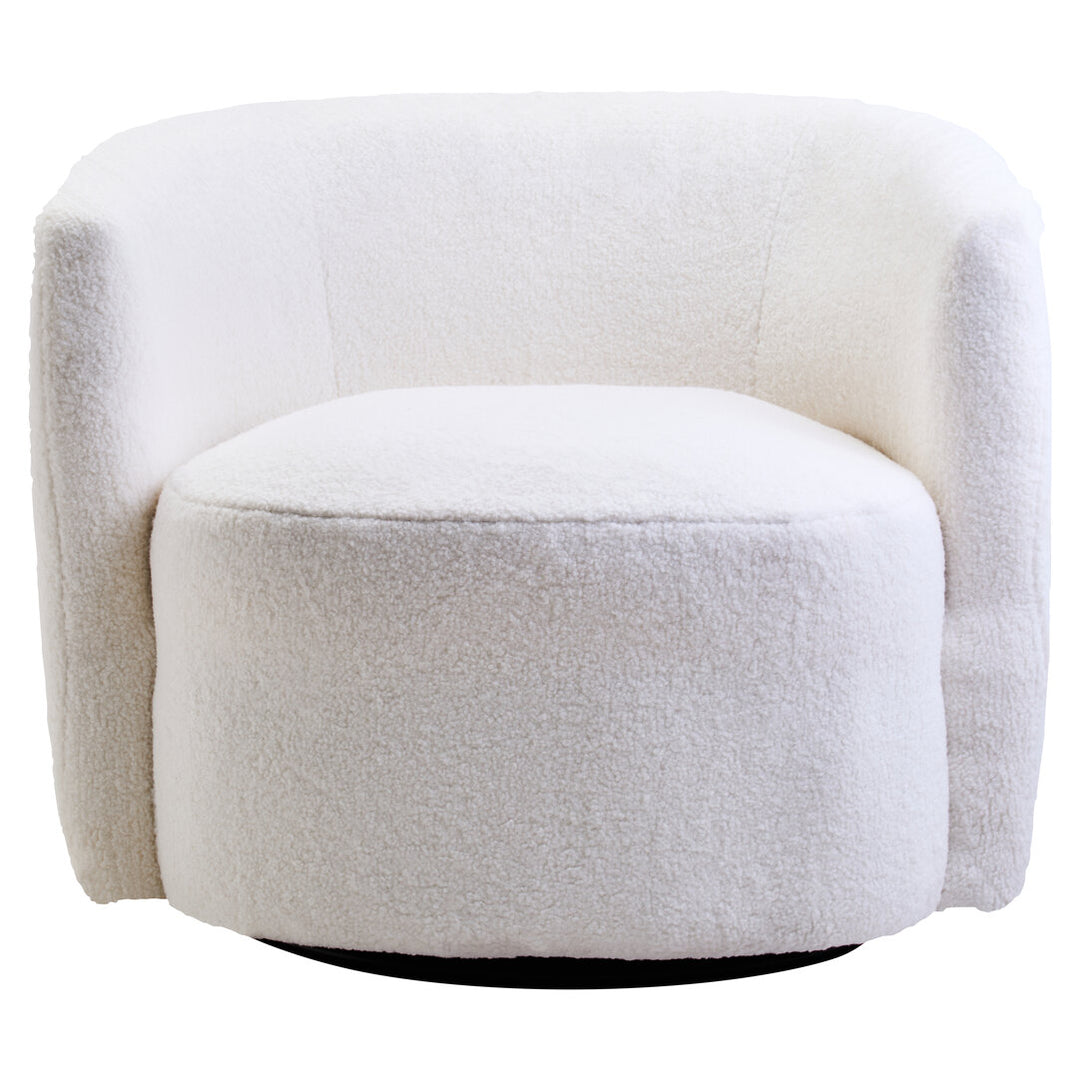Crecchio Ivory Boucle Effect Curved Lounge Chair With Swivel Base