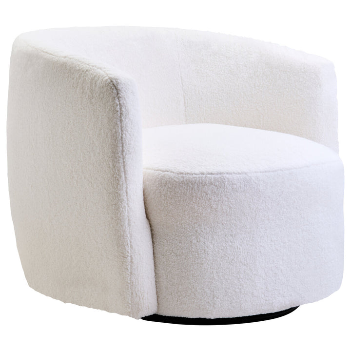 Crecchio Ivory Boucle Effect Curved Lounge Chair With Swivel Base