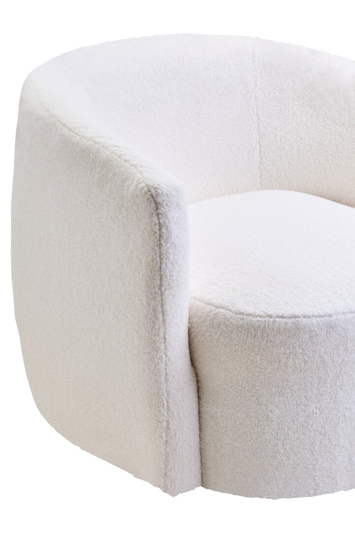 Crecchio Ivory Boucle Effect Curved Lounge Chair With Swivel Base