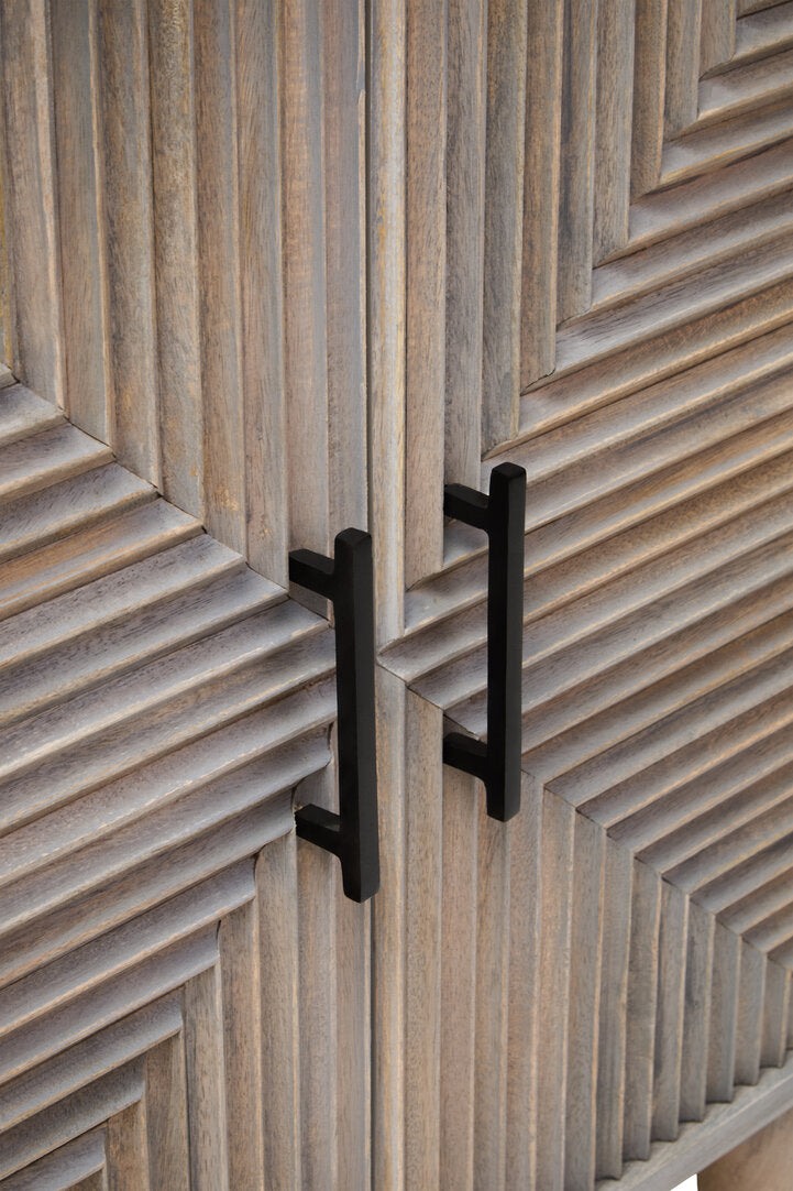 Vico Two Door Greywash Carved Mango Wood Sideboard