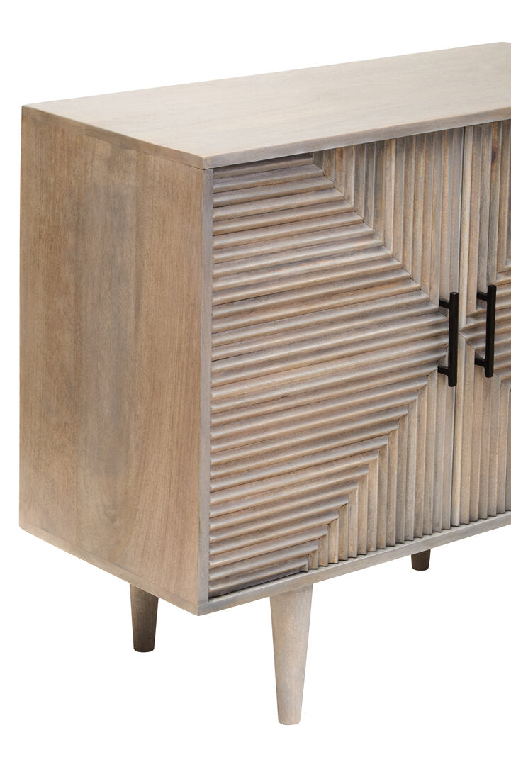 Vico Two Door Greywash Carved Mango Wood Sideboard
