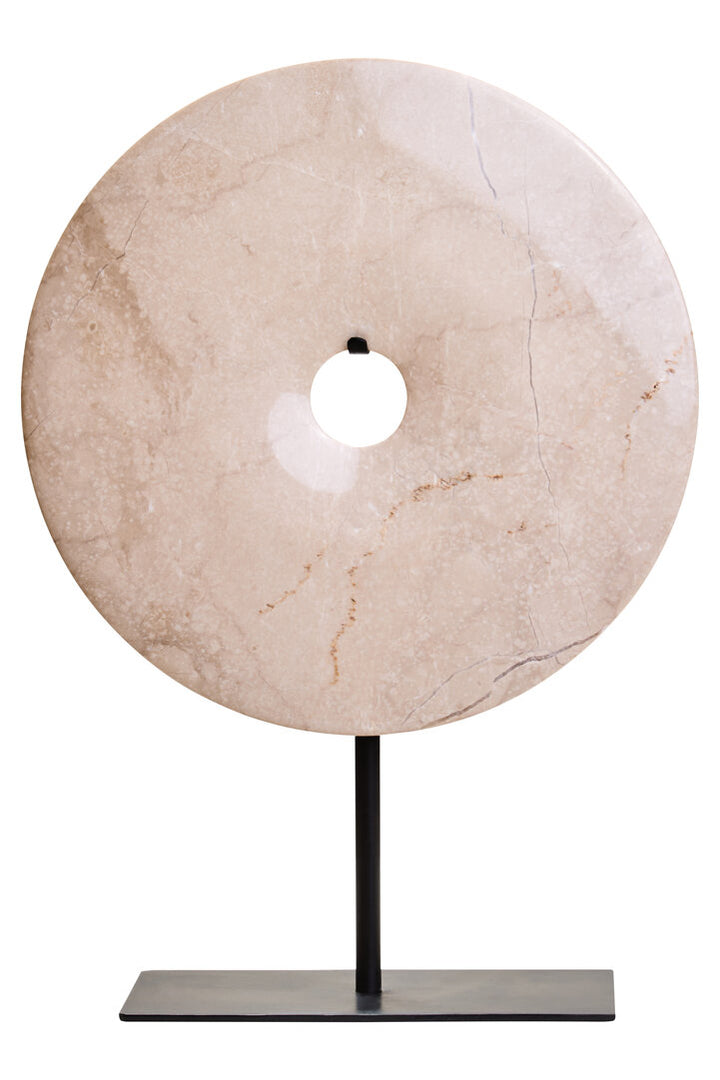 Vernazza Medium Cream Marble Round Disc Sculpture