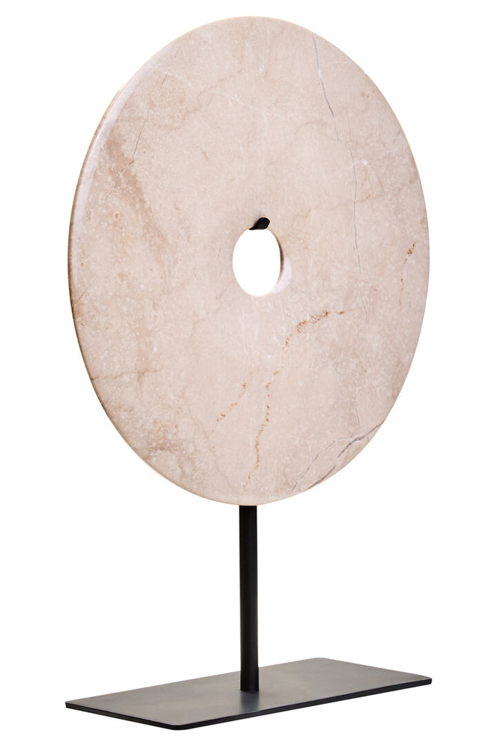 Vernazza Medium Cream Marble Round Disc Sculpture