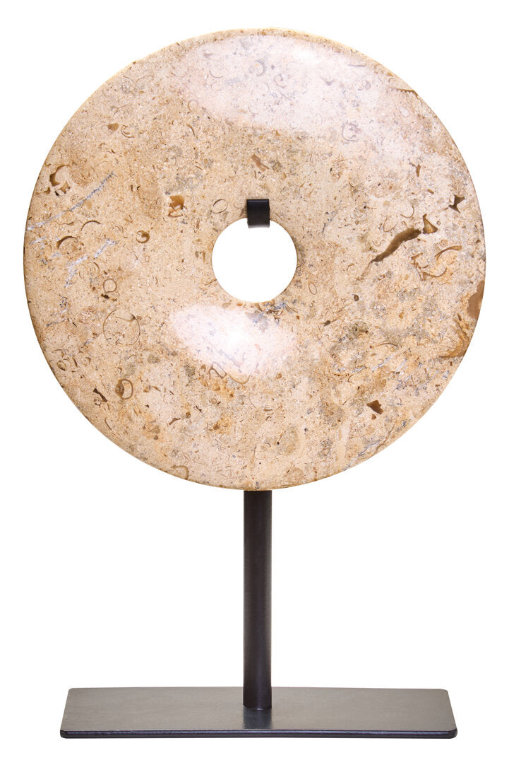 Vernazza Small Natural Speckled Marble Round Disc Sculpture