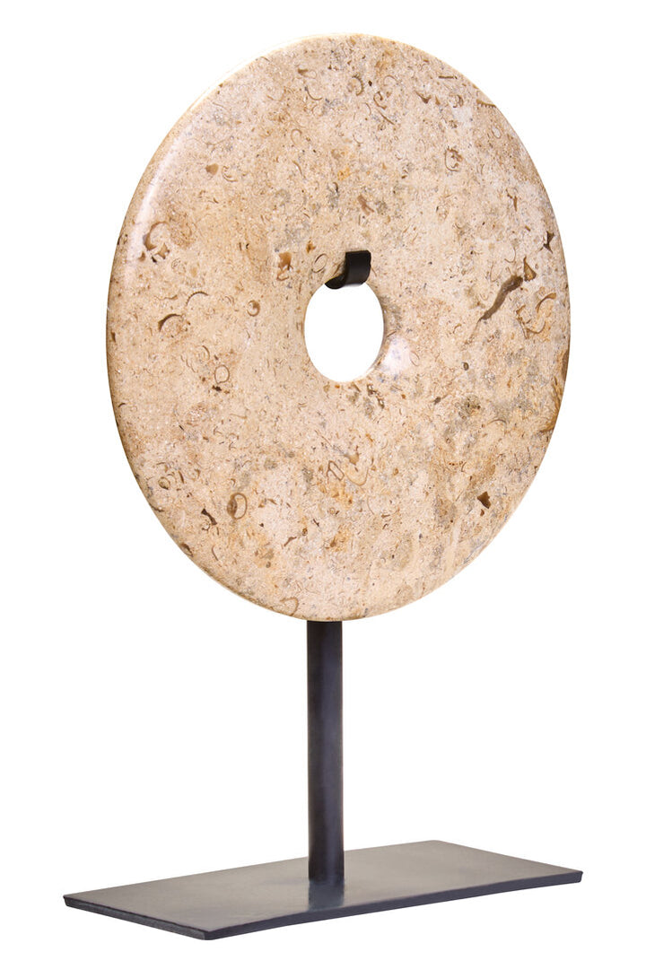 Vernazza Small Natural Speckled Marble Round Disc Sculpture