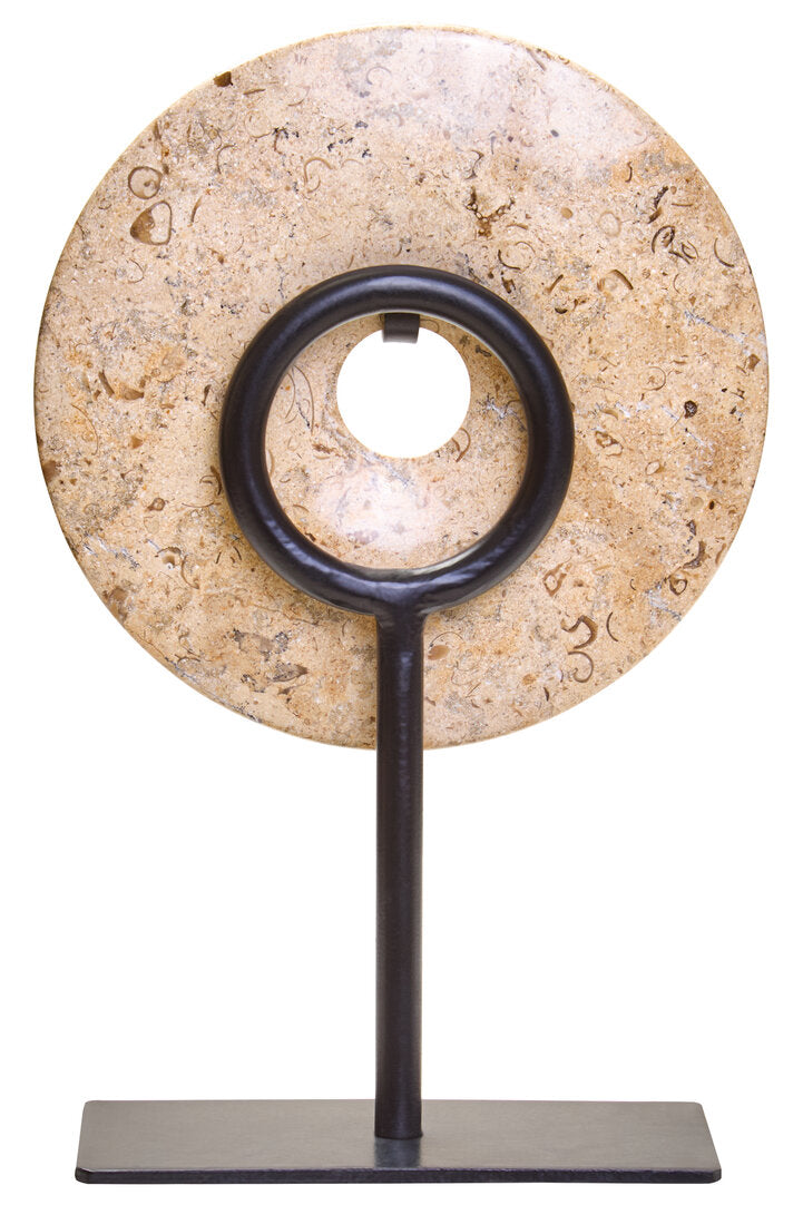 Vernazza Small Natural Speckled Marble Round Disc Sculpture