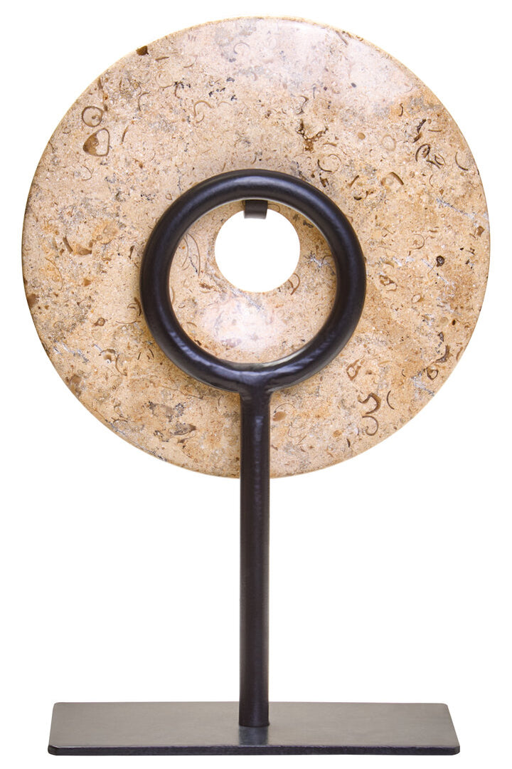 Vernazza Small Natural Speckled Marble Round Disc Sculpture
