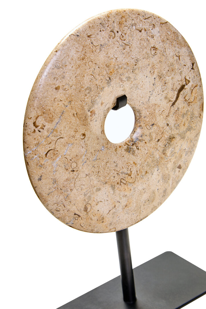 Vernazza Small Natural Speckled Marble Round Disc Sculpture