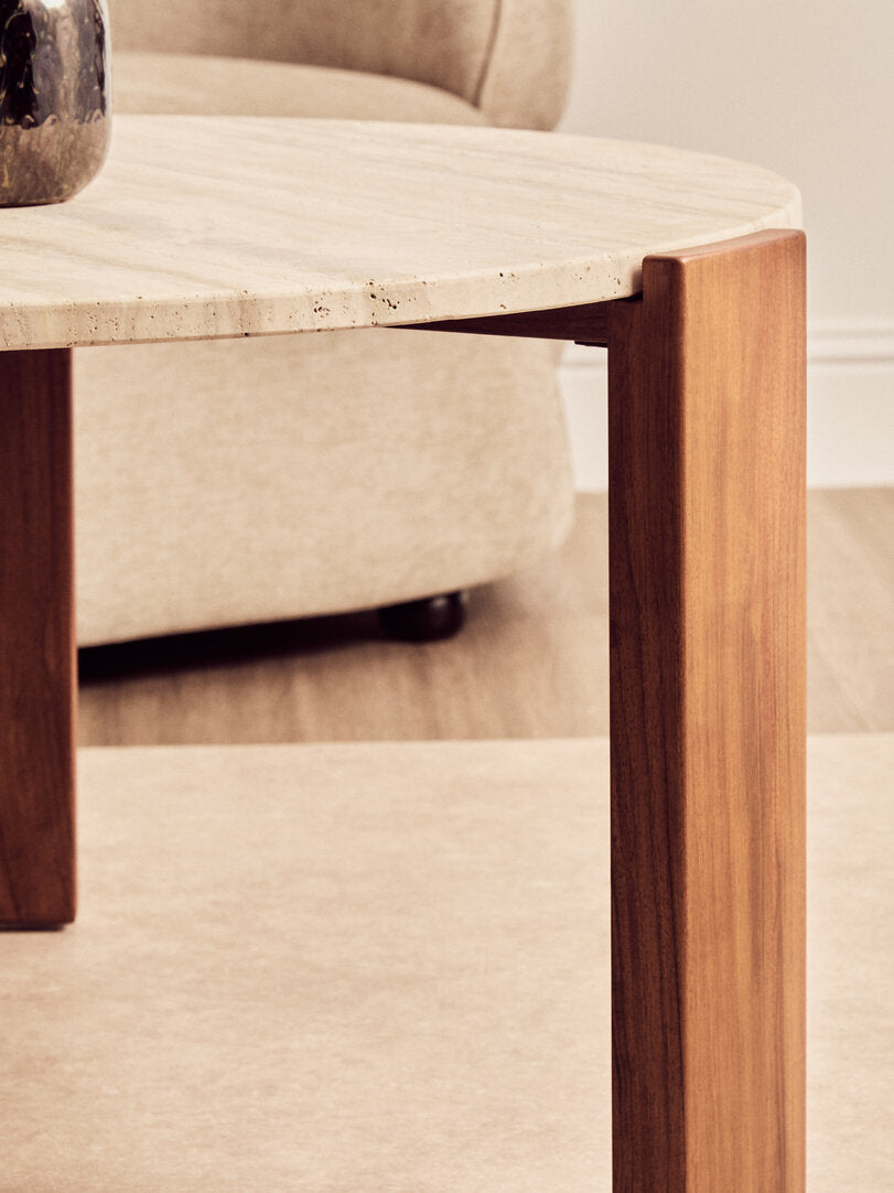 Cavri Round Travertine Top Large Coffee Table