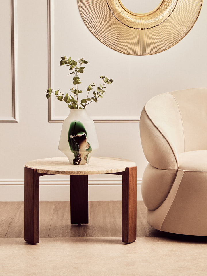 Cavri Round Travertine Top Small Coffee Table