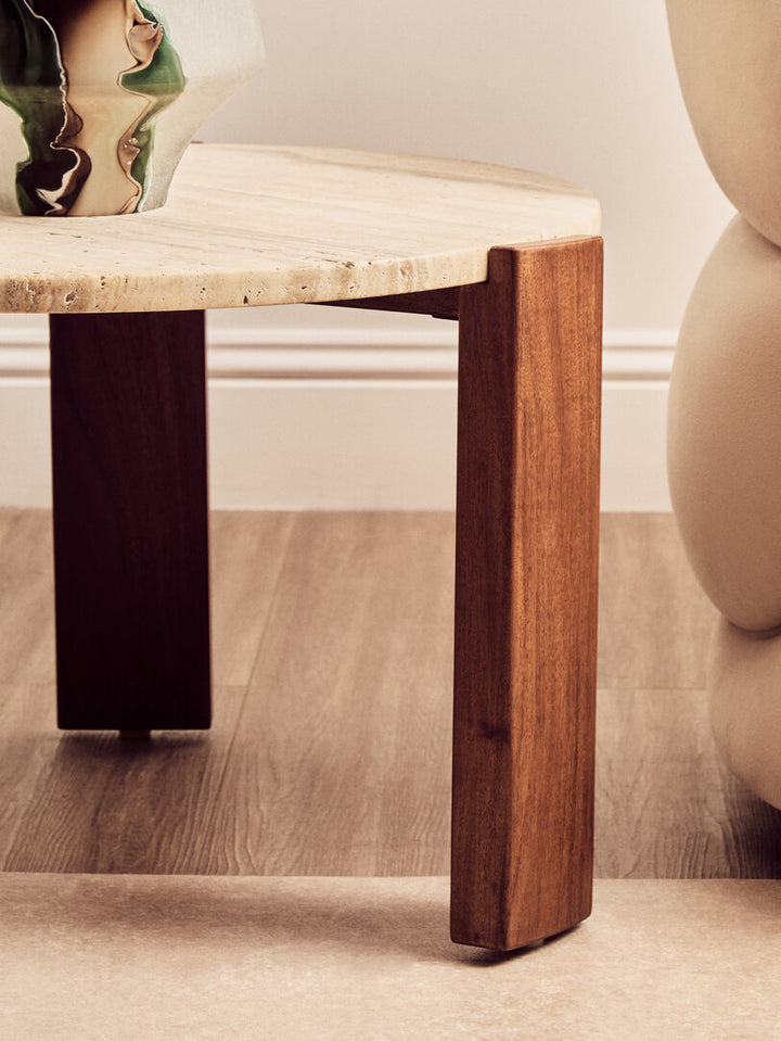 Cavri Round Travertine Top Small Coffee Table