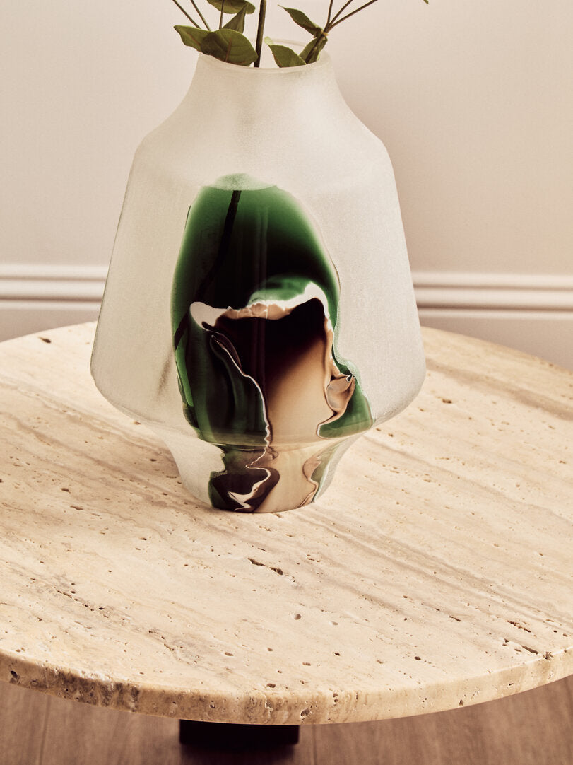 Cavri Round Travertine Top Small Coffee Table