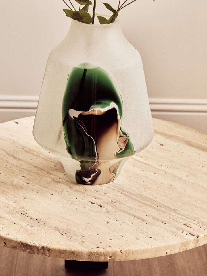 Cavri Round Travertine Top Small Coffee Table