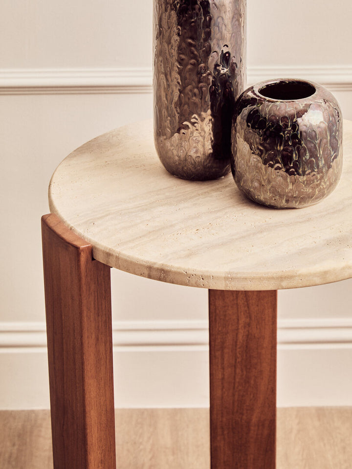 Cavri Travertine Top Round Side Table
