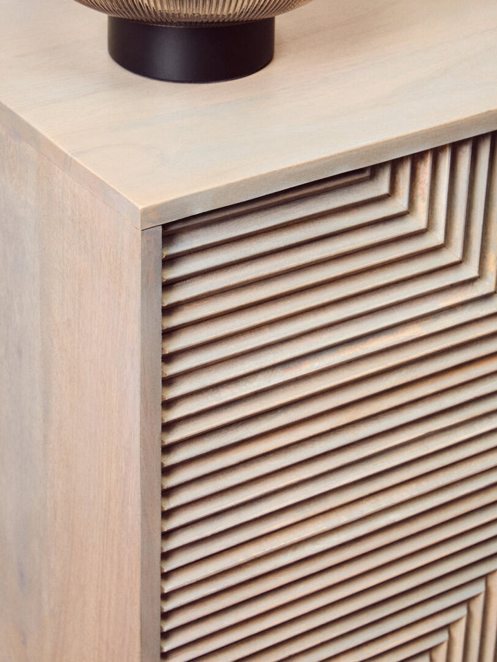 Vico Two Door Greywash Carved Mango Wood Sideboard