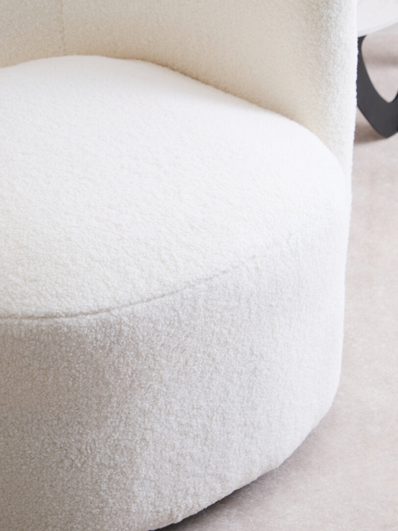 Crecchio Ivory Boucle Effect Curved Lounge Chair With Swivel Base