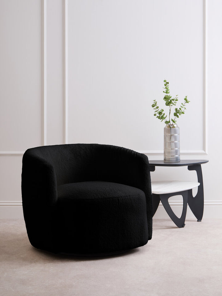 Crecchio Black Boucle Effect Curved Lounge Chair With Swivel Base