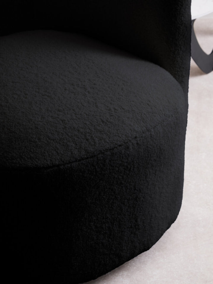 Crecchio Black Boucle Effect Curved Lounge Chair With Swivel Base