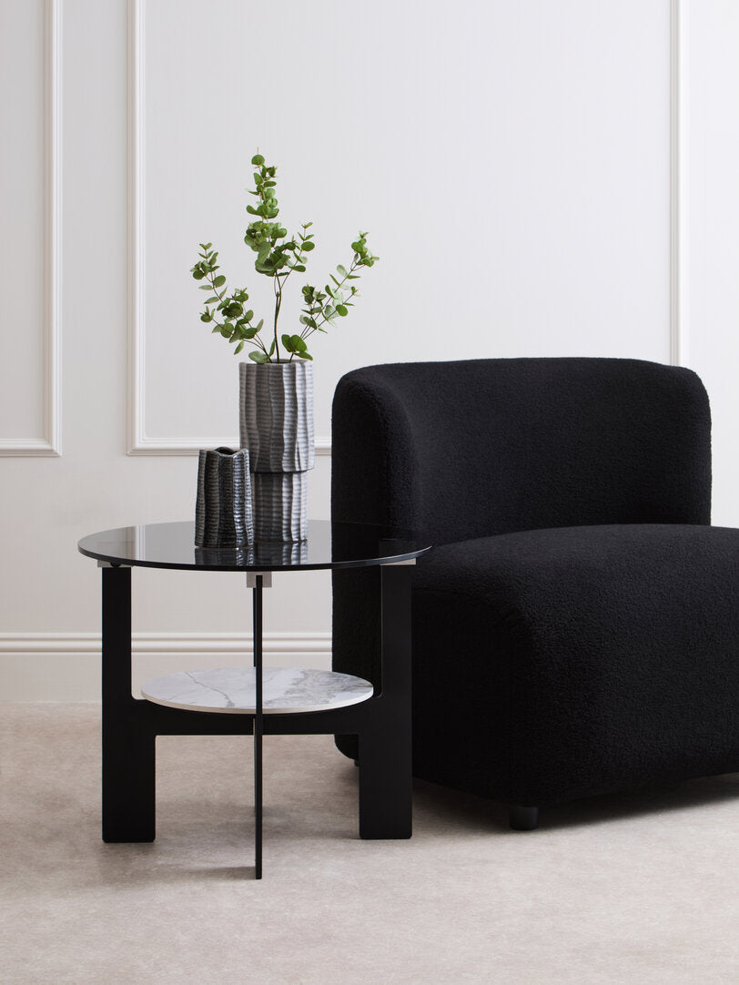 Arpino Round Grey Glass And Ceramic Small Coffee Table