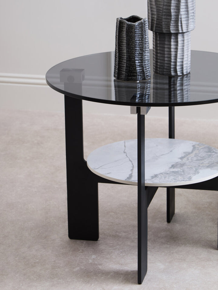 Arpino Round Grey Glass And Ceramic Small Coffee Table