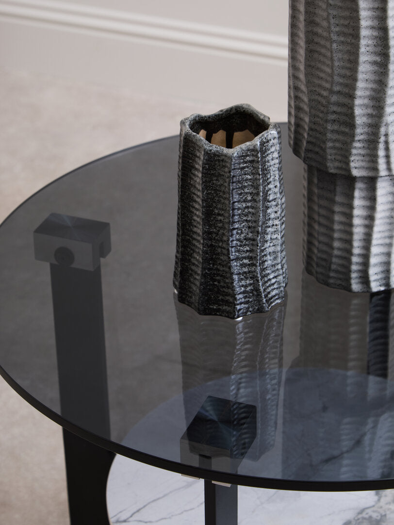 Arpino Round Grey Glass And Ceramic Small Coffee Table