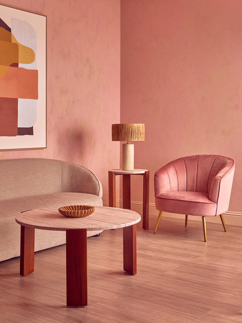 Cavri Round Travertine Top Large Coffee Table