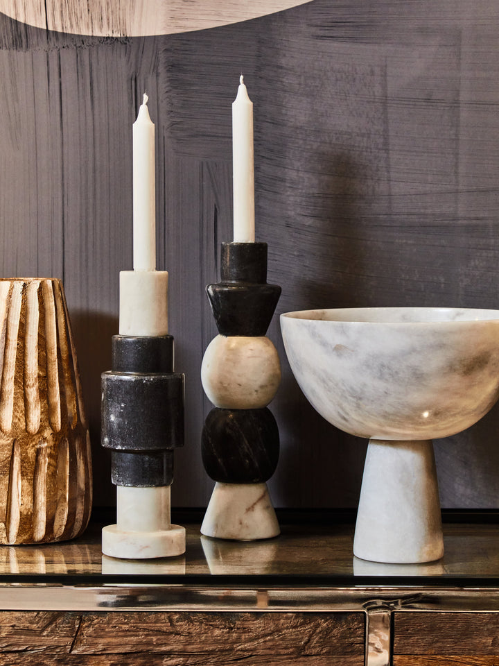 Forio Black And White Marble Candle Holder