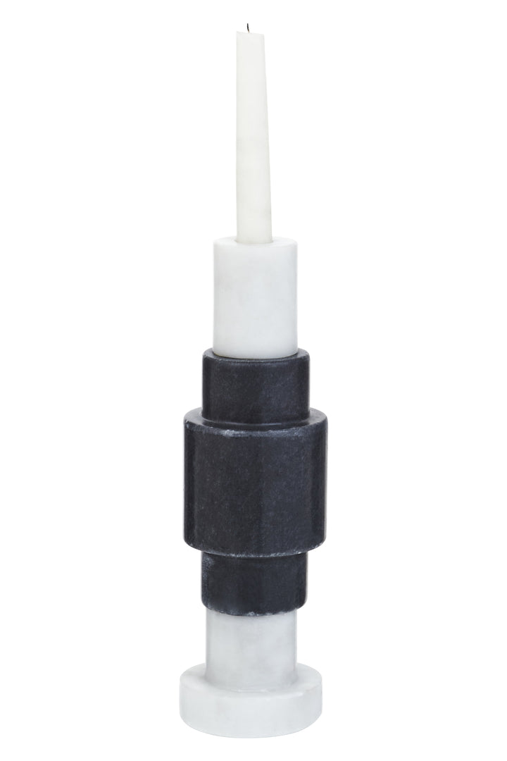 Forio Black And White Marble Candle Holder