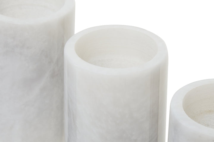 Forio Set Of Three White Marble Tealight Holders