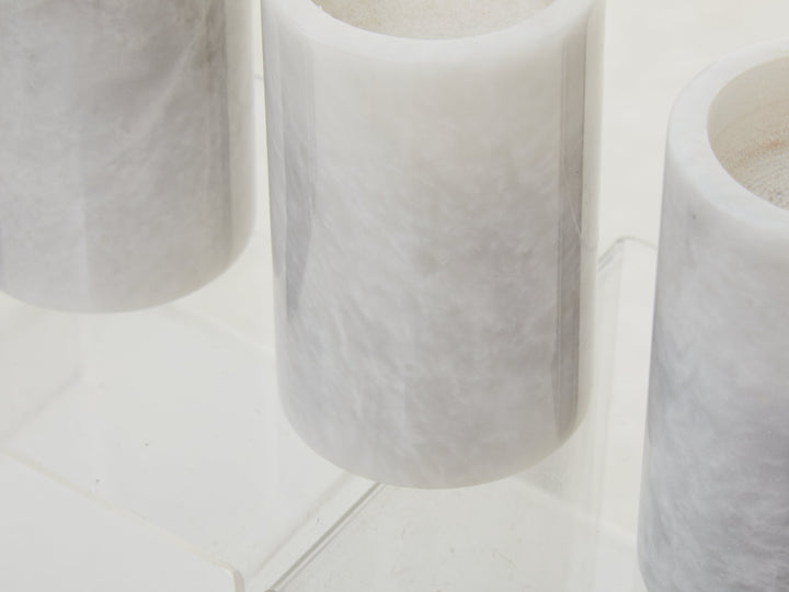 Forio Set Of Three White Marble Tealight Holders