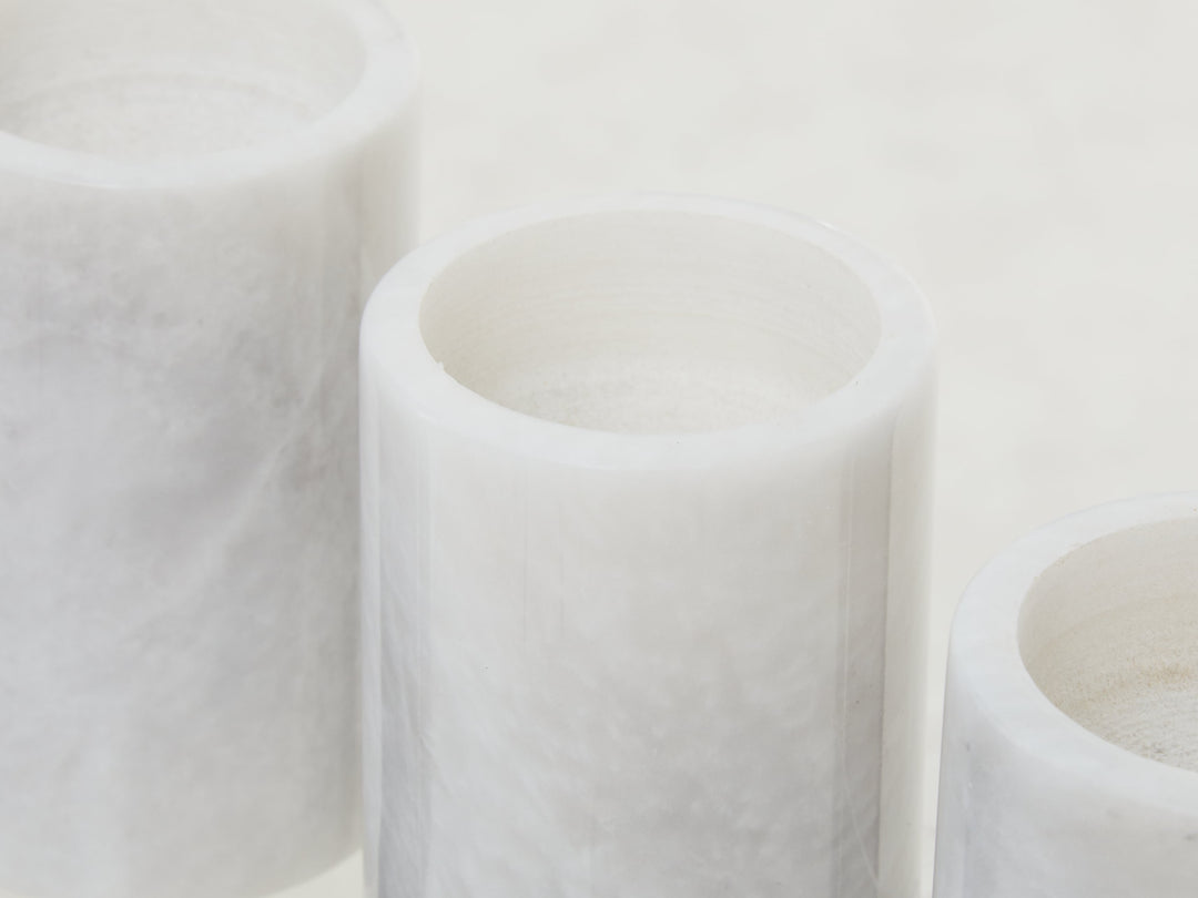 Forio Set Of Three White Marble Tealight Holders