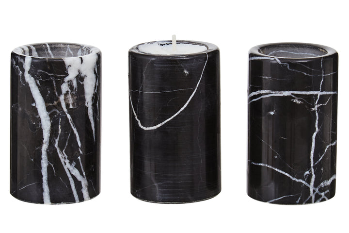 Forio Set Of Three Black Marble Tealight Holders