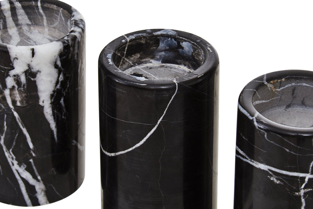 Forio Set Of Three Black Marble Tealight Holders