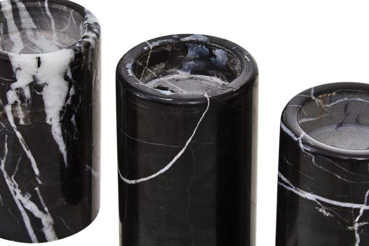 Forio Set Of Three Black Marble Tealight Holders