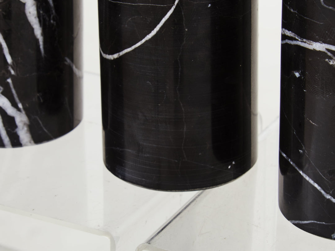 Forio Set Of Three Black Marble Tealight Holders