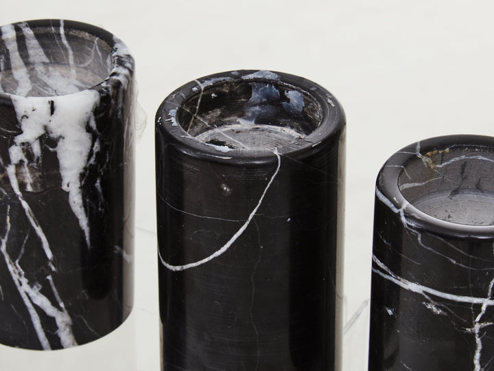 Forio Set Of Three Black Marble Tealight Holders