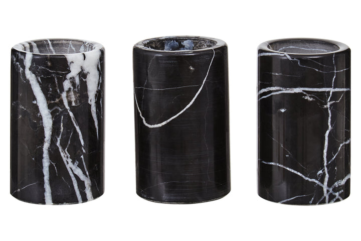 Forio Set Of Three Black Marble Tealight Holders