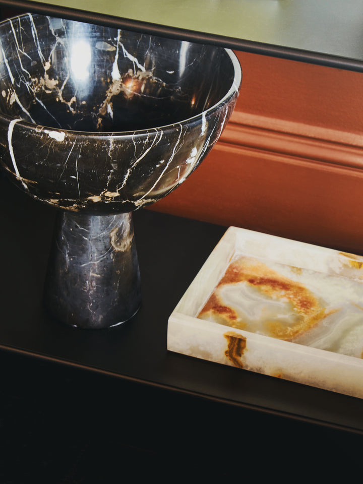 Forio Large Black Marble Pedestal Bowl