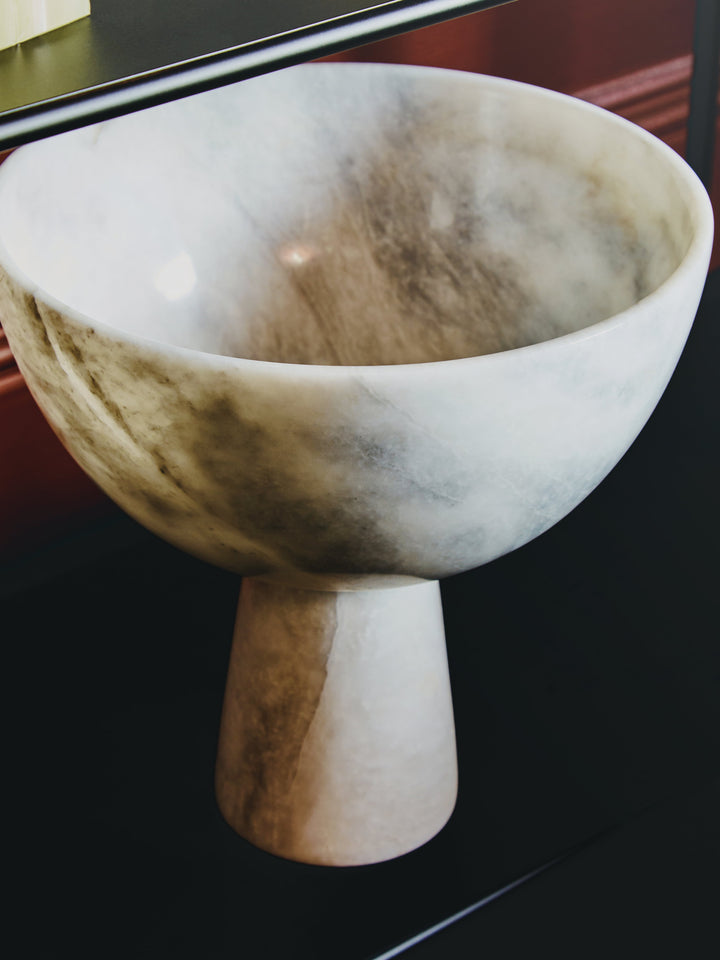 Forio Large White Marble Pedestal Bowl