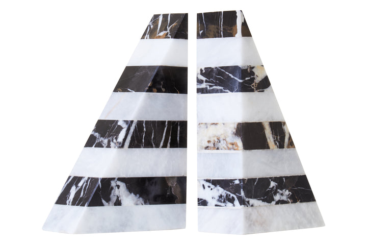 Forio Set of Two Black And White Striped Bookends