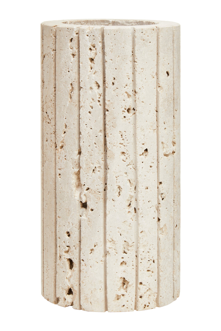 Avola Travertine Ribbed Vase