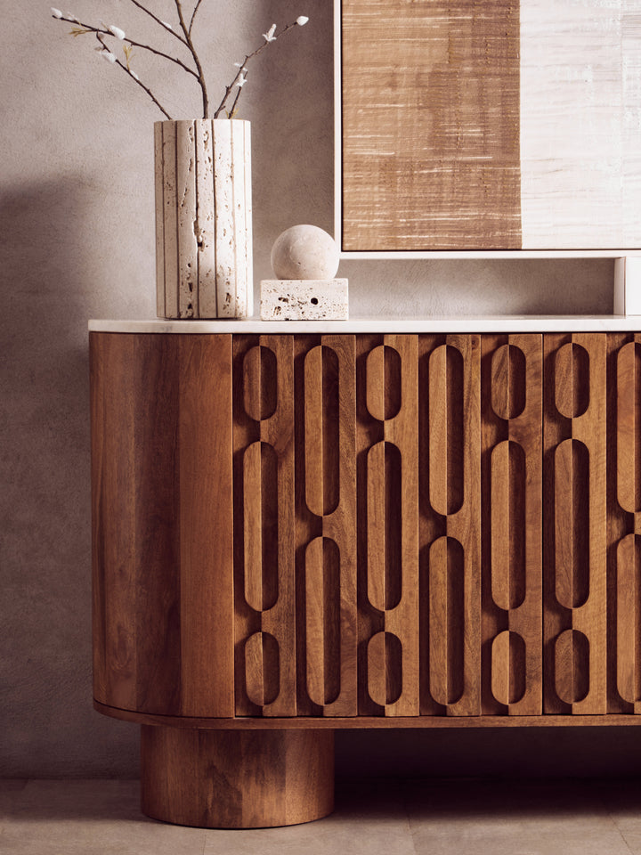 Avola Travertine Ribbed Vase