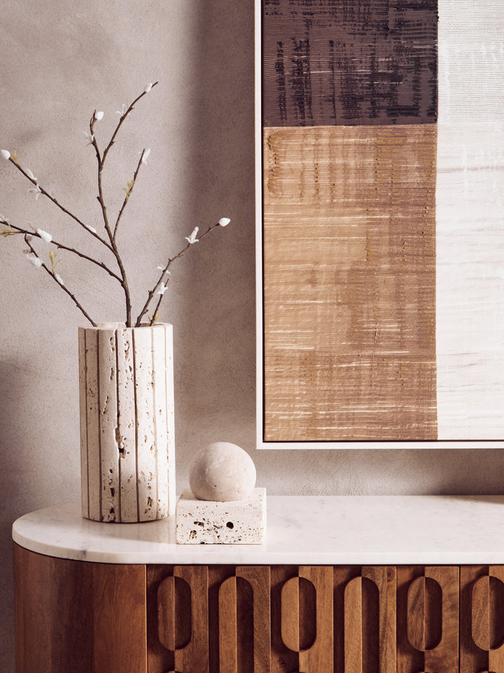 Avola Travertine Ribbed Vase